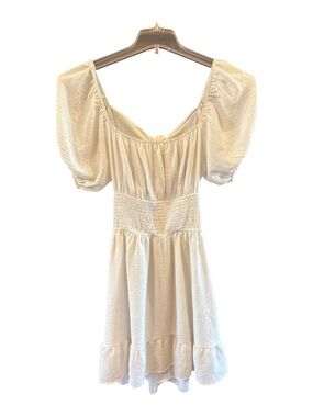 White Puff Sleeve Smocked Waist Mini Dress
